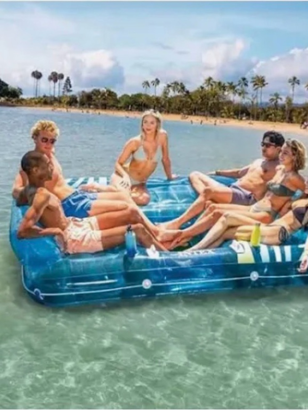 Inflatable Blue Floating Island Lounger for Beach and Pool for 6 people